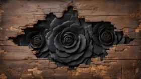 Schwarze Rosen Vintage Holz Wandbild 3D Optik