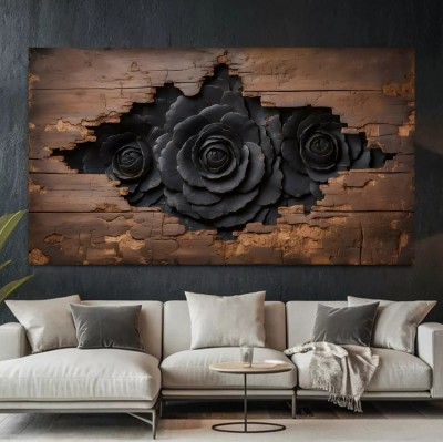 Schwarze Rosen Vintage Holz Wandbild 3D Optik