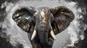 Elefant Grau Gold Zeitgenössisch Kunst Modern Afrika