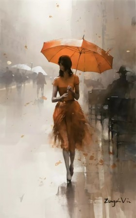 Frau Regenschirm Paris Wandbild Gemälde Malerei
