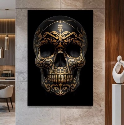 Totenkopf Skull Schädel Schwarz Gold Wandbild