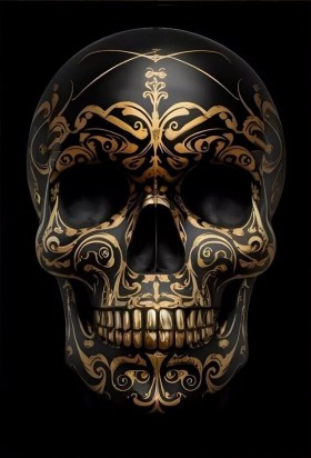 Totenkopf Skull Schädel Schwarz Gold Wandbild