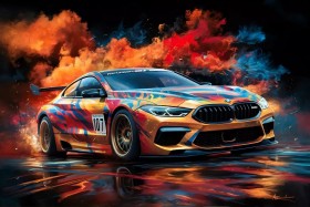 BMW M8 Auto Rennwagen Buntes Design Wandbild