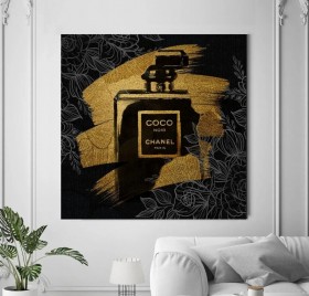 Coco Parfum Wandbild Popart Schwarz Gold Gelb
