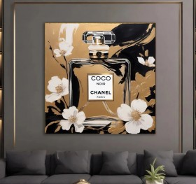 Coco Parfum Blüten Weiß Wandbild Schwarz Gold