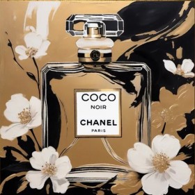 Coco Parfum Blüten Weiß Wandbild Schwarz Gold