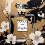 Coco Parfum Blüten Weiß Wandbild Schwarz Gold