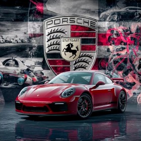 Roter Porsche Rennauto Wandbild Modern Deko Kult