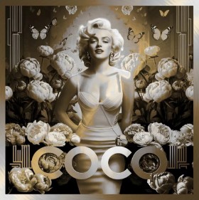 Marilyn Monroe Coco Weiß Gold Wandbild Blumen