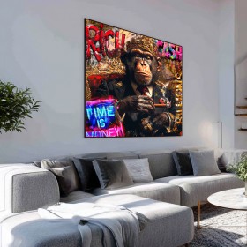 King Monkey – Luxus Street Art Leinwand mit Krone & Zigarre