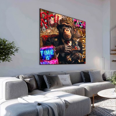 King Monkey – Luxus Street Art Leinwand mit Krone & Zigarre