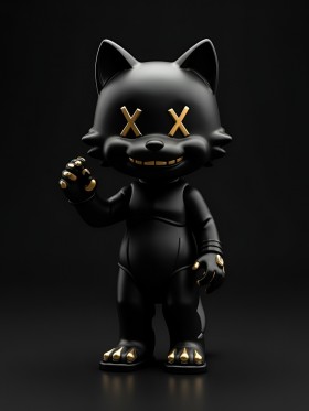 Schwarze Katzenfigur mit goldenen Details