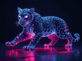Neon Leopard in Blau und Pink