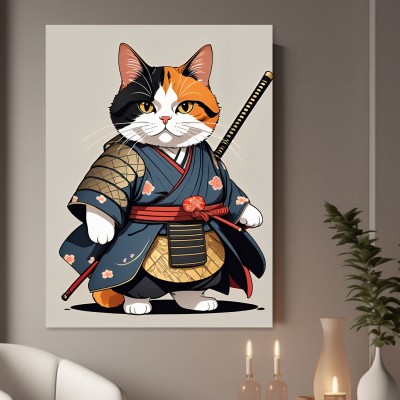 Samurai Katze im Kimono
