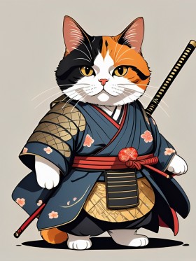 Samurai Katze im Kimono