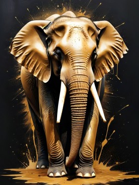 Goldener Elefant vor Schwarz