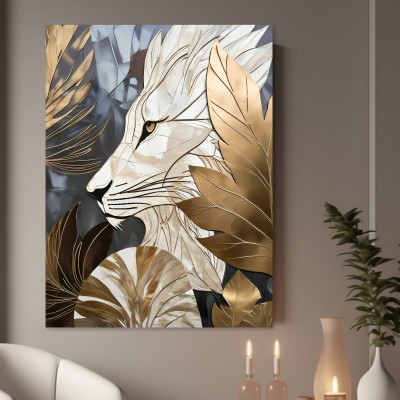 Weißer Löwe im goldenen Blätterwerk