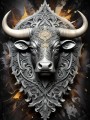 Ornamentaler Stier in Silber