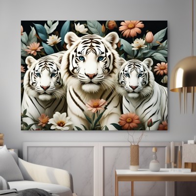 Weiße Tiger im Blütenzauber