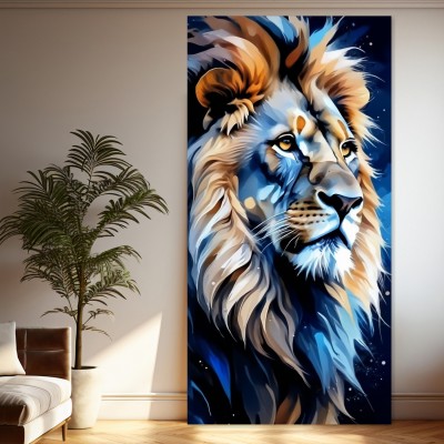 Majestätischer Löwe in Blau und Gold