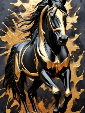 Schwarzes Pferd in Gold