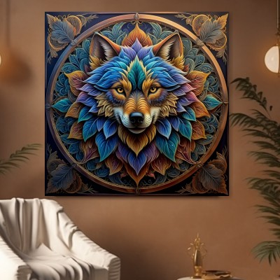 Farbenprächtiger Wolf im Mandala-Stil