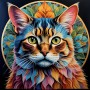 Farbenprächtige Katze mit Blätterornament