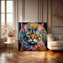 Farbenprächtige Katze mit Blätterornament