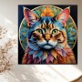 Farbenprächtige Katze mit Blätterornament