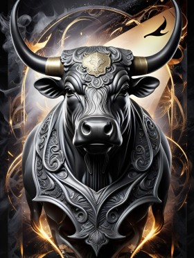 Majestätischer Stier in Schwarz und Gold