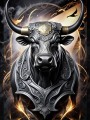 Majestätischer Stier in Schwarz und Gold