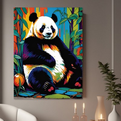 Farbenfroher Panda im Bambus