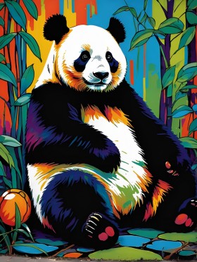 Farbenfroher Panda im Bambus
