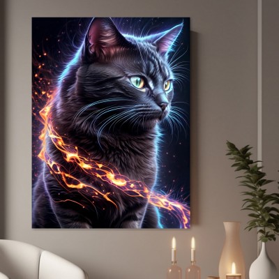 Schwarze Katze mit Feuerleuchten