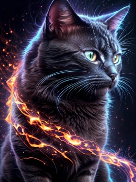 Schwarze Katze mit Feuerleuchten