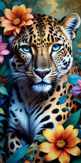 Leopard mit Blüten