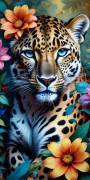 Leopard mit Blüten