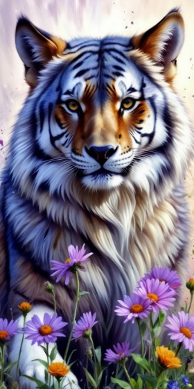 Majestätischer Tiger im Blumenmeer