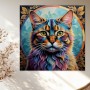 Farbenfrohes Katzenporträt mit goldenen Blättern