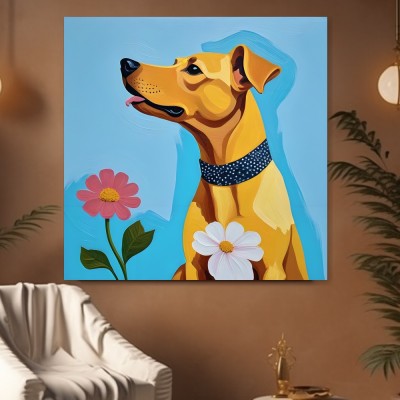 Fröhlicher Hund mit Blumen