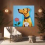 Fröhlicher Hund mit Blumen