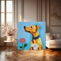 Fröhlicher Hund mit Blumen