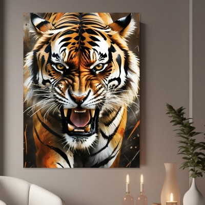Fauchender Tiger in intensiven Farben