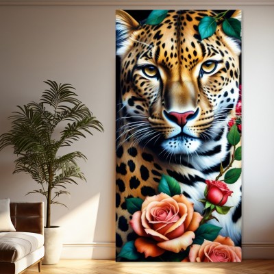 Leopard mit Rosen