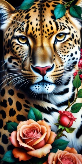 Leopard mit Rosen