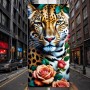 Leopard mit Rosen
