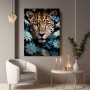 Leopard zwischen blauen Blüten