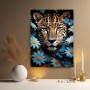 Leopard zwischen blauen Blüten