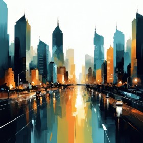 Moderne Skyline im Abendlicht