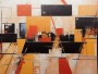 Abstrakte Stadtgeometrie in Orange und Schwarz